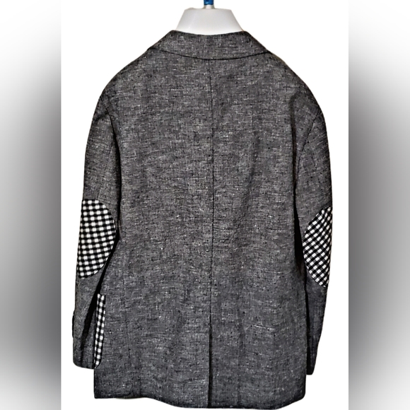 Isaac Mizrahi Boy Size 6 Gray Plaid-Accent Linen-Blend Blazer - Picture 3 of 4